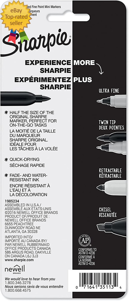 Mini Permanent Markers, Fine Point, Assorted Colors, 4 Count