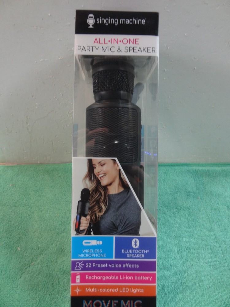 Singing Machine Move Mic Wireless Handheld Bluetooth Karaoke Microphone w/Speake