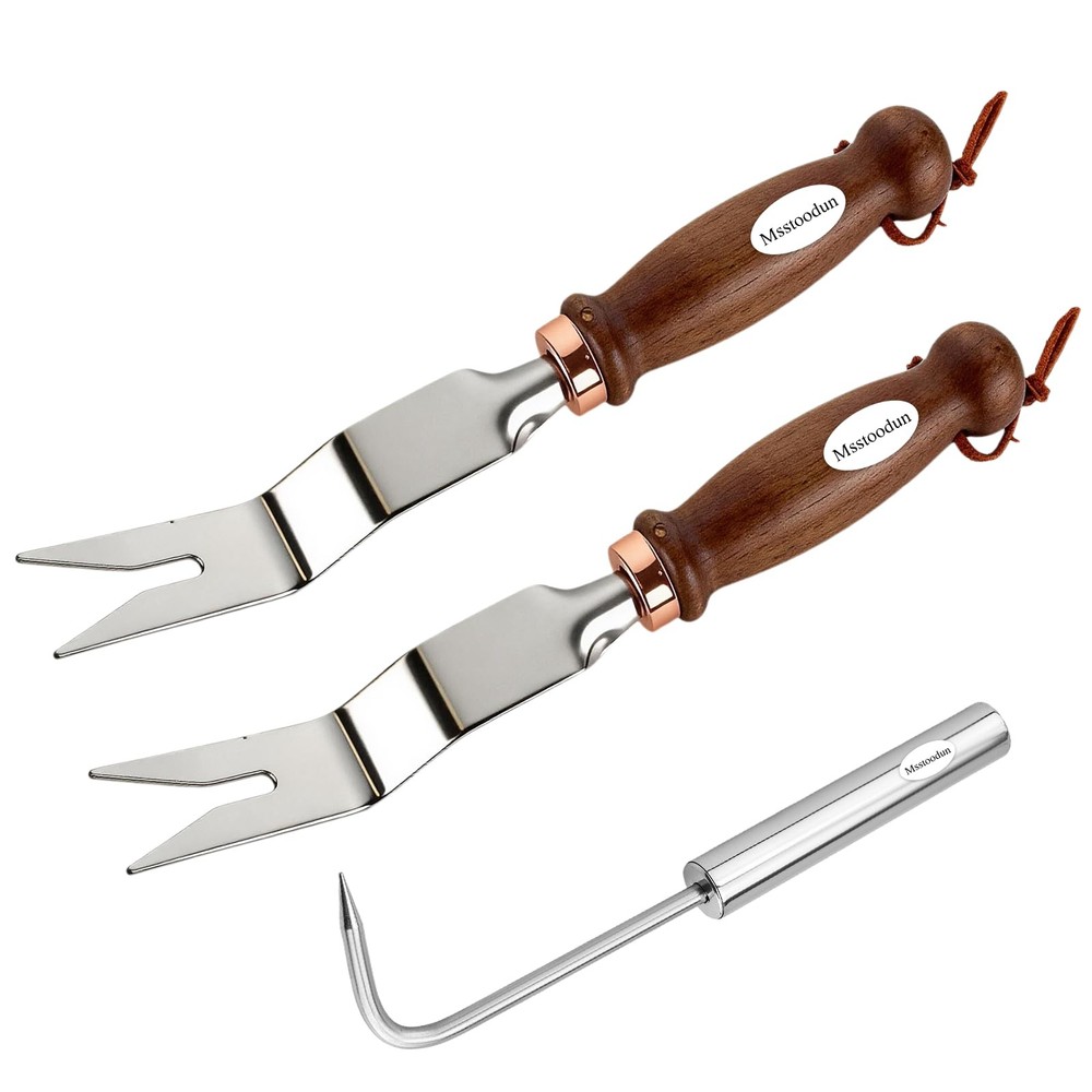 2 PCS Hand Weeder Tool Set with Bonus Stainless Steel Root Hook – Silver