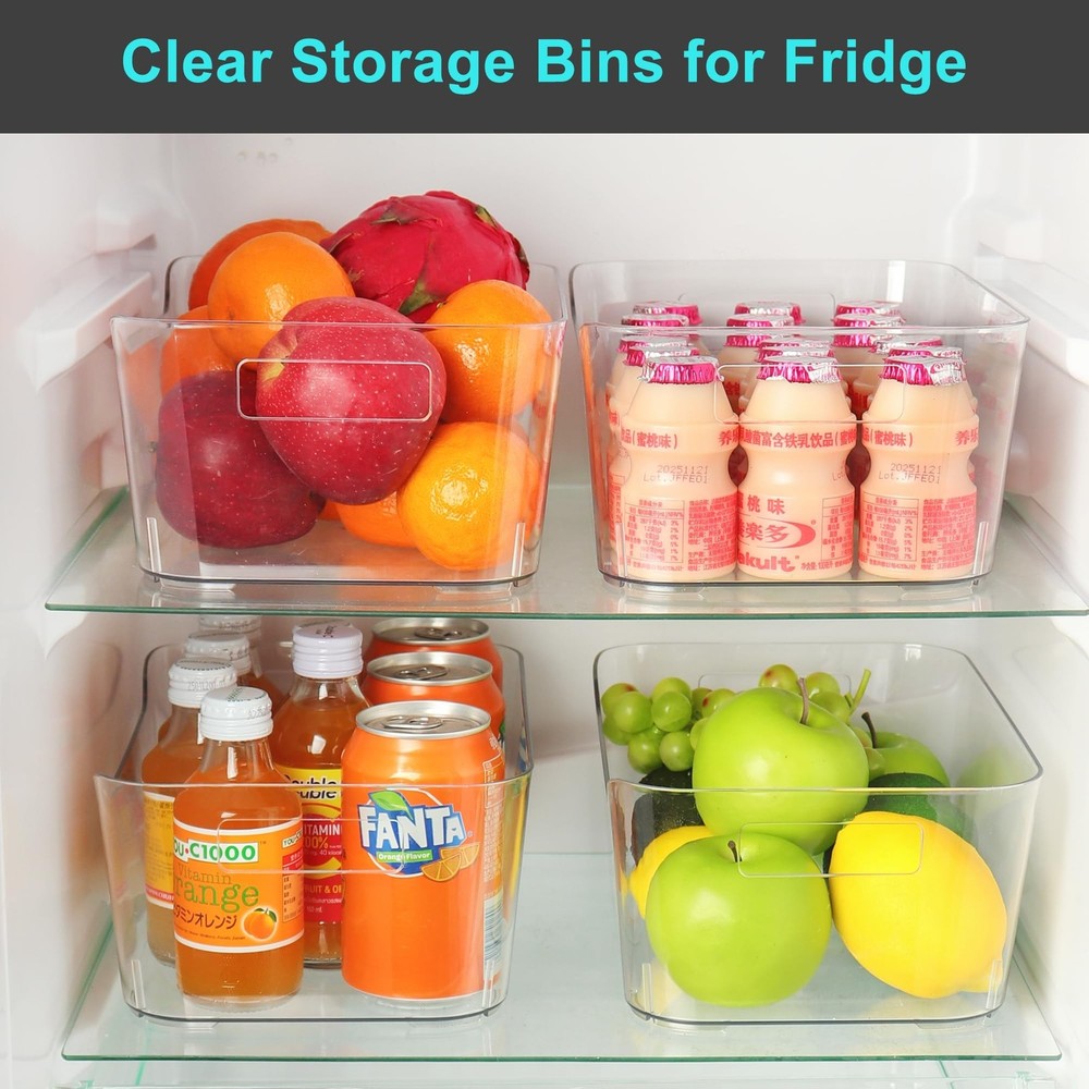 12 Pack Plastic Storage Bins, Clear Pantry Organizers and Storage, Multi-Use ...
