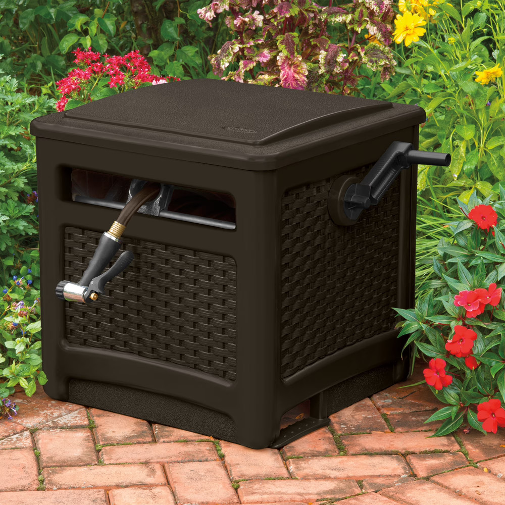 Suncast 225 ft. Smart Trak Wicker Garden Hose Reel Guide and Hideaway Java Brown