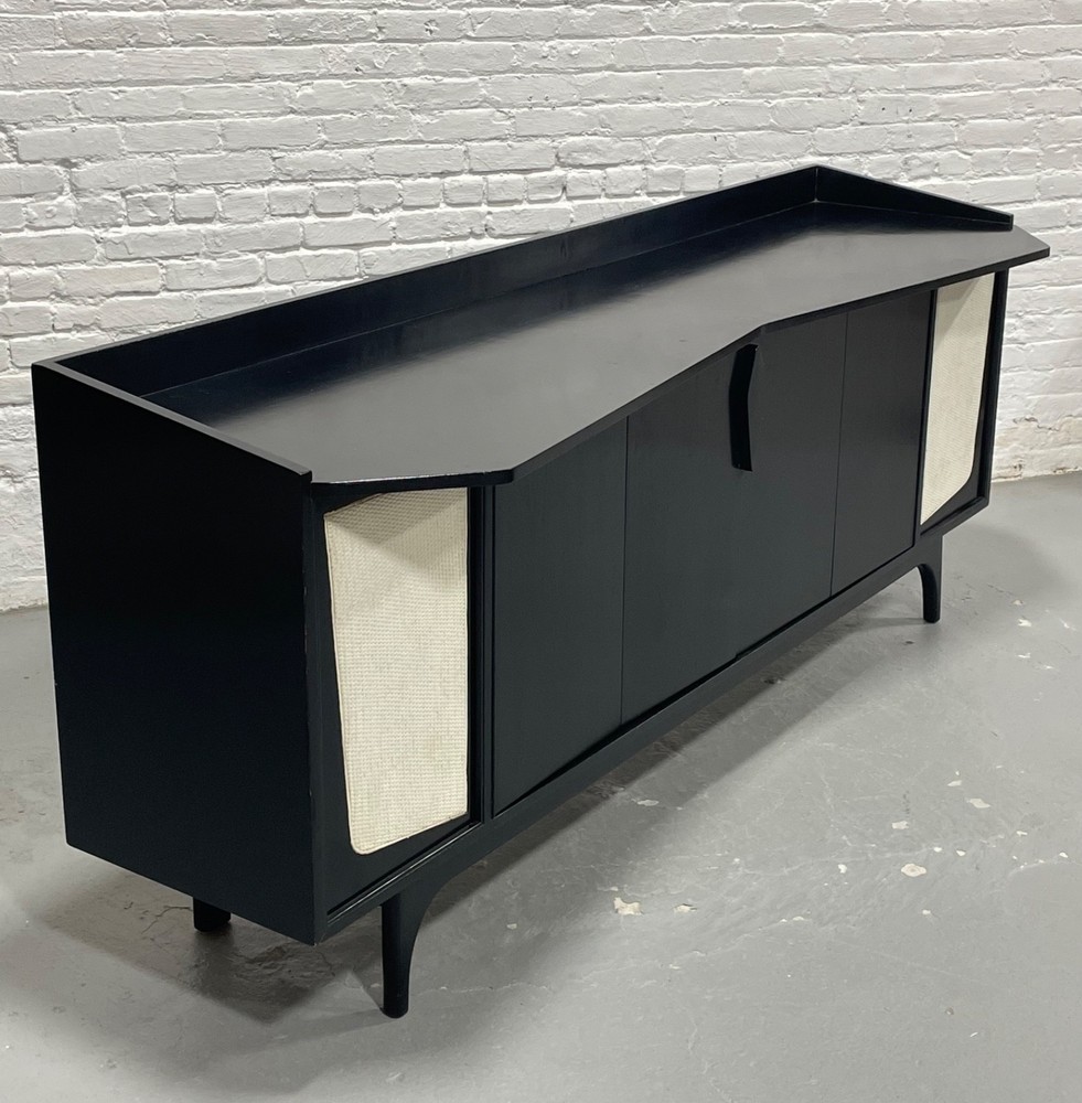 Extra Long Ebonized Mid Century Modern Stereo Cabinet / Credenza | Sideboard