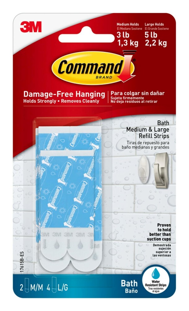 Command Bath Water-Resistant Adhesive Refill Strips Re-Hang Medium and Large ...