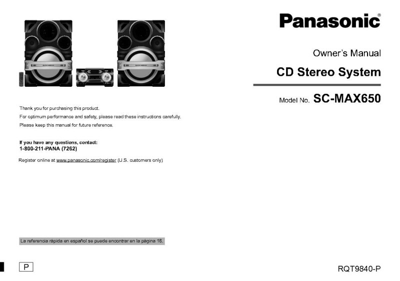 Panasonic SC-MAX650 CD Stereo System Owners Instruction Manual