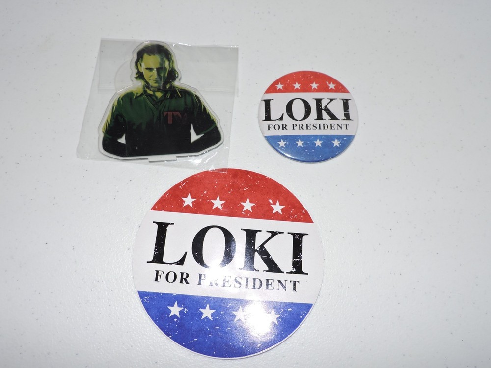 Loki For President Button, Sticker and acrylic display
