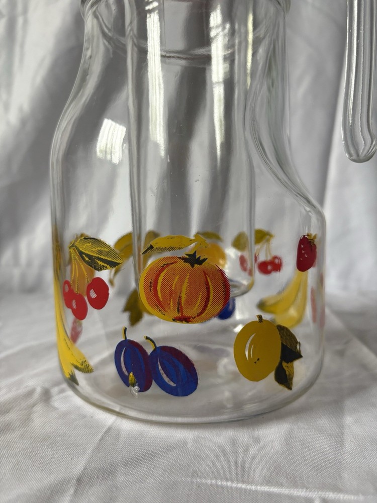 Large Vintage Glass Pitcher with Removable Ice Column | Fruit Pattern