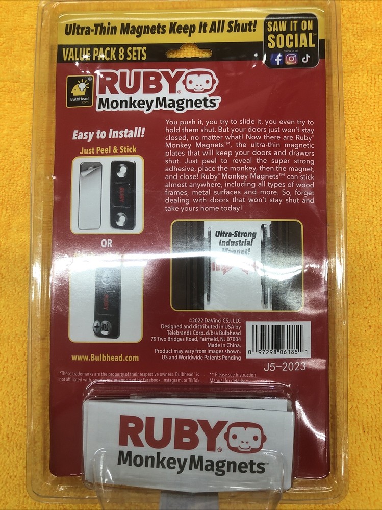 RUBY Monkey Magnets Ultra-Thin Magnetic Plates Keep It All Shut, AS-SEEN-ON-TV