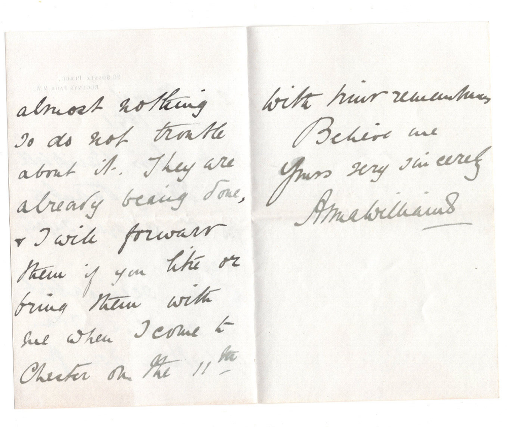 Anna Williams Signed Letter 1898 / Autographed Opera Singer