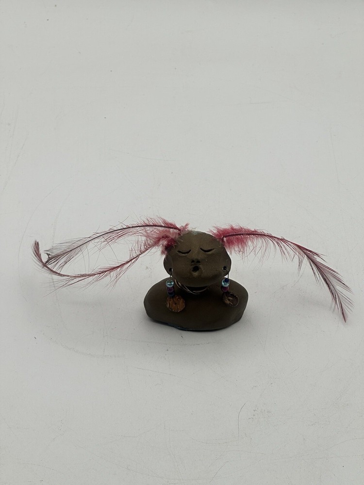 Indigenous Bust Peruvian Hand Crafted From Clay Feathers Need Replaced