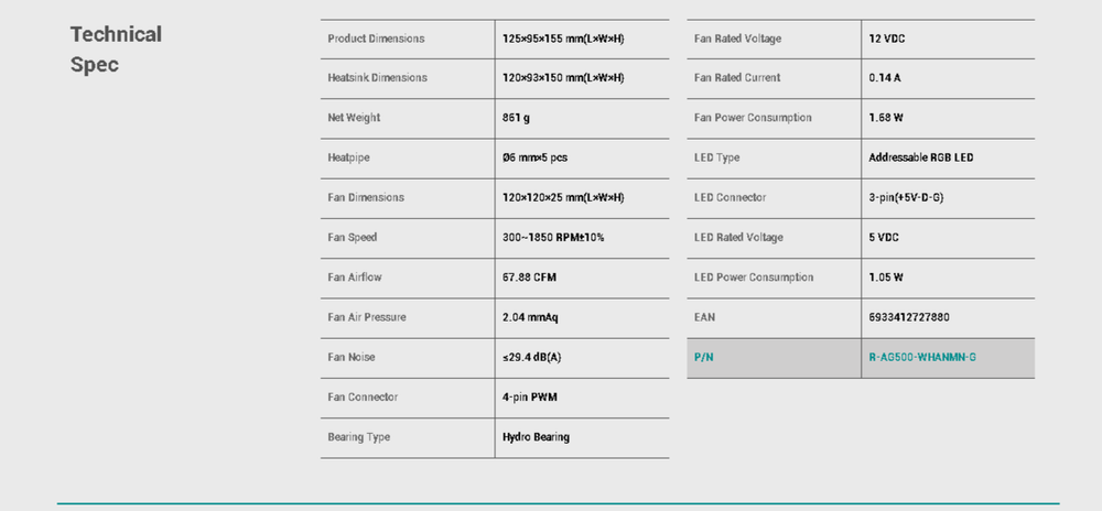 DeepCool AG500 WH ARGB Single-Tower Performance CPU Cooler