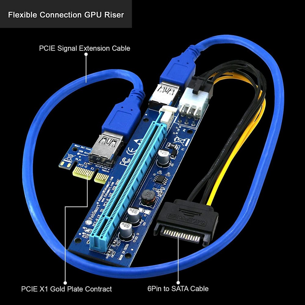6 PIN PCI-E Riser Ver 0006c Bitcoin ETH Coin Mining Powered USB 3.0 - FREE SHIP!