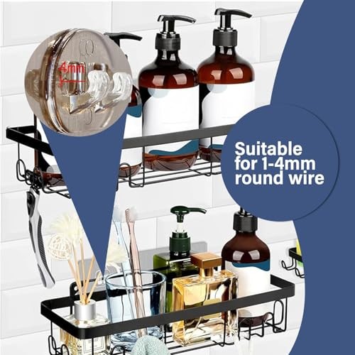 + 8 Pack Shower Caddy Adhesive Hooks Replacement, Strong Sticker Double Hooks