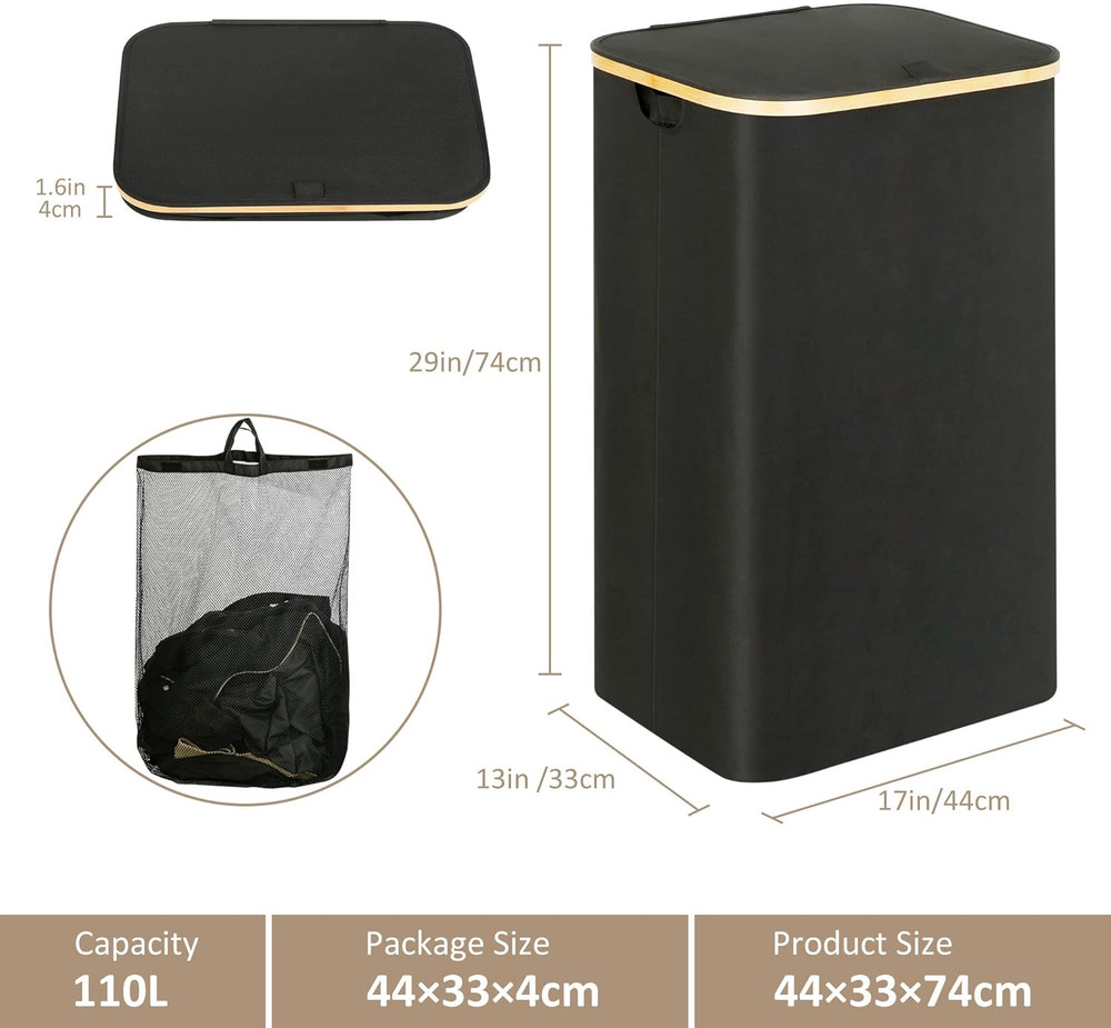 Laundry Hamper with Lid, 110L Large Laundry Hamper with Handle and Lid, Colla...