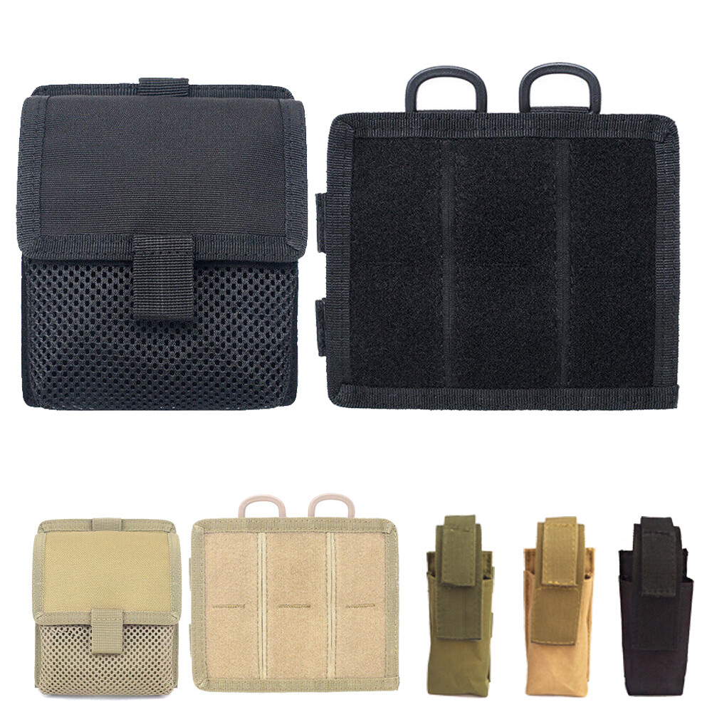 Hook & Loop Panel MOLLE Patch with Tactical Mesh Pouch Kit Bag Converter Adapter