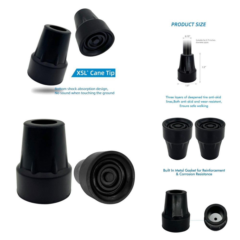 Replacement Cane Tips, 3/4 Inch, Black.