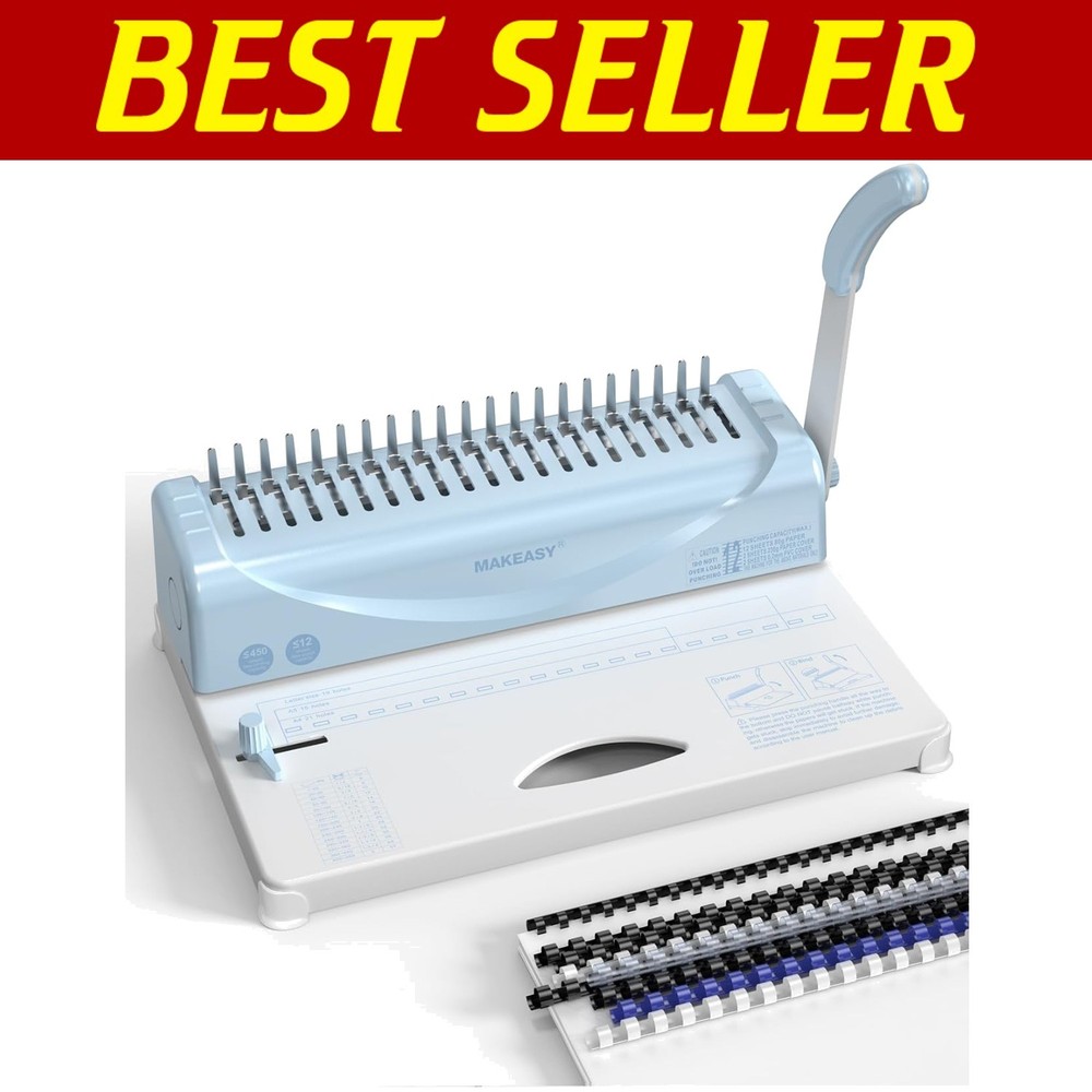 21-Hole Binding Machine for Efficient 450 Sheet Comb Binding - Includes Spines