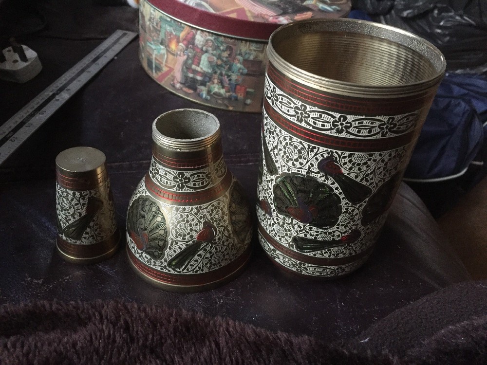 BIN Brass Bottle With Peacock Engraving
