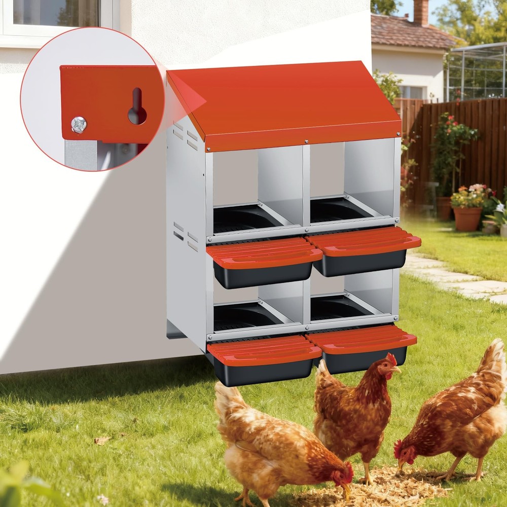 Chicken Nesting Box 4-Compartment Egg Laying Box Heavy-Duty Easy Egg Collection