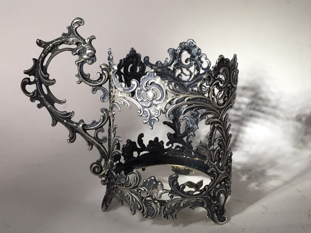 Antique Solid Silver 800 Tea Glass Holder With Glass