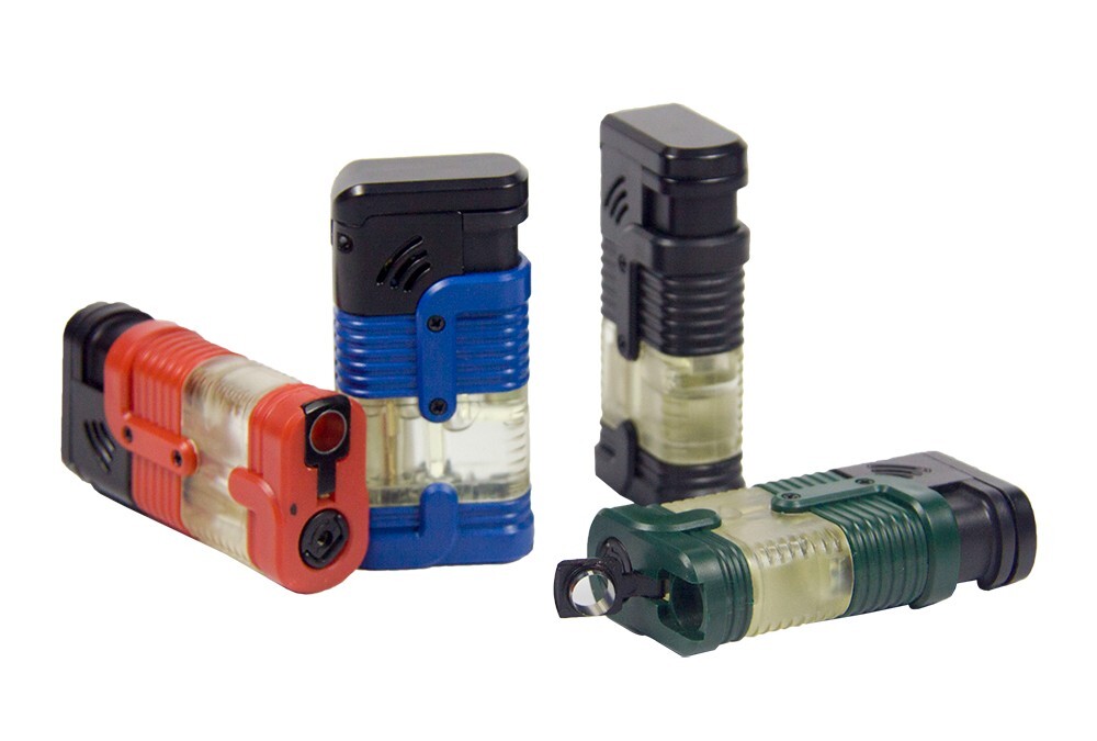 4 PACK Triple Solid &Clear Color Torch Lighter Adjustable Flame W/Cigar Puncher