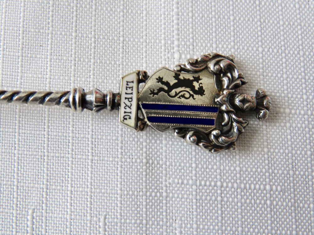 ANTIQUE ENAMELED 800 SILVER SOUVENIR SPOON LEIPZIG GERMANY
