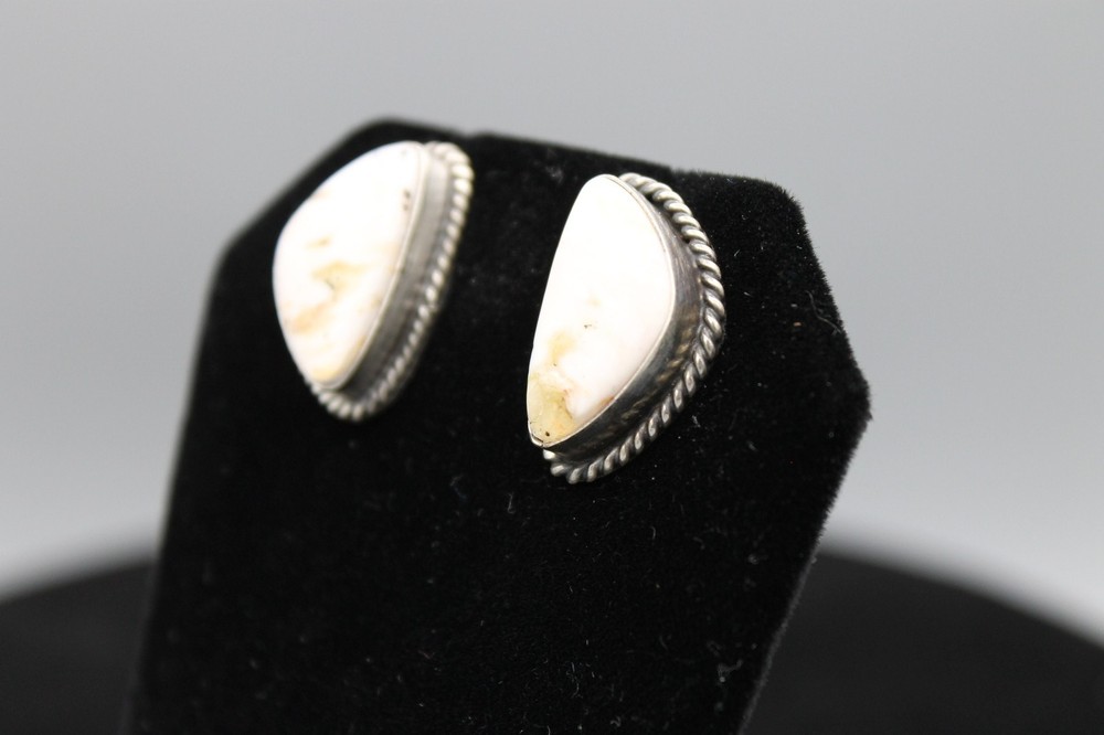 White Buffalo and Sterling Push Back Earrings