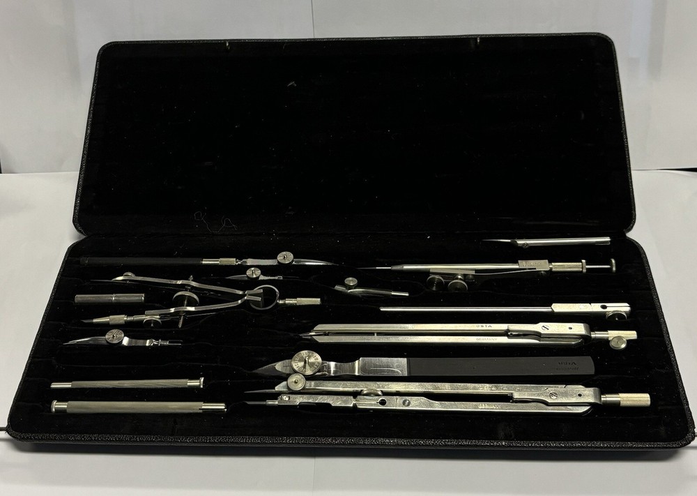 Vintage Set of Precision Draughtsman’s Precision Tools in Original Case