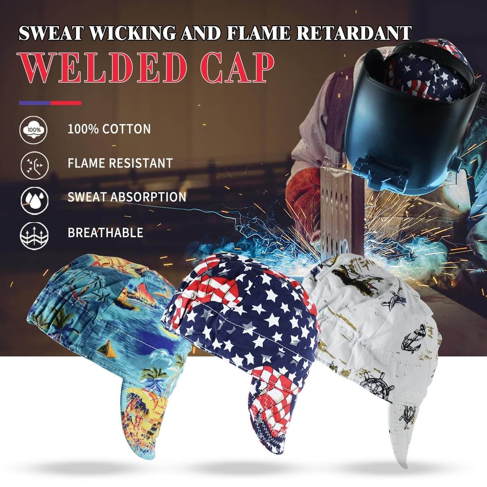 TRQWH Welding Caps 100% Cotton Flame Resistant 3 Pcs Mesh Inside for Men