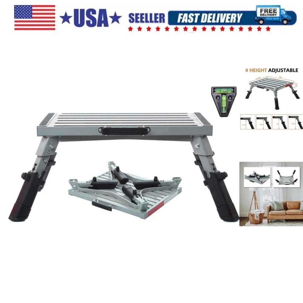 Large RV Step Stool, Adjustable Height Aluminum Folding Platform Step Ladder ...
