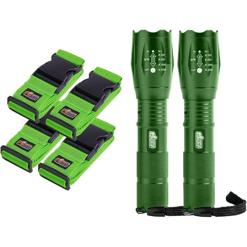 Heavy Duty Luggage Straps & Tactical Flashlight Bundle Secure Travel Accessory
