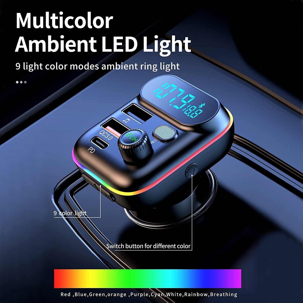 Bluetooth Adapter for Car, Wireless FM Radio Transmitter, Bluetooth...