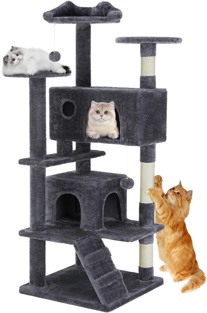 54" Modern Cat Tree. Multi-Level. With Scratching Posts & Perches. For Cats