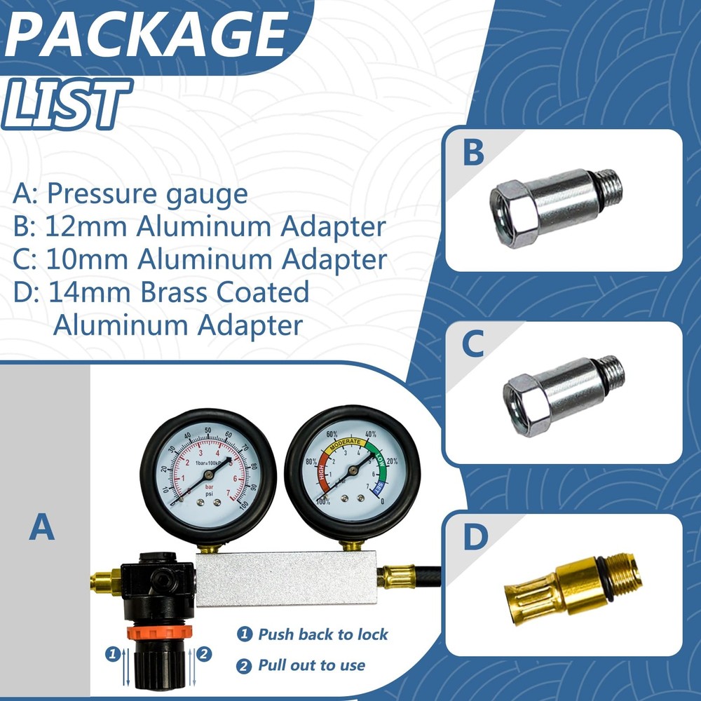 Cylinder Leak Down Tester Kit Compression Leakdown Detector Leakage Test Set ...