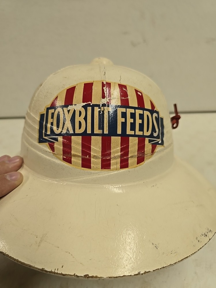 Vintage Foxbilt Feeds Advertising Pith Helmet Hard Hat