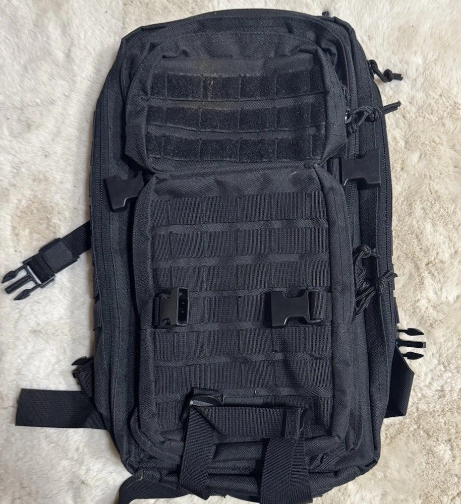 Black Tactical Backpack Nylon MOLLE Webbing Medium Zip Padded Straps