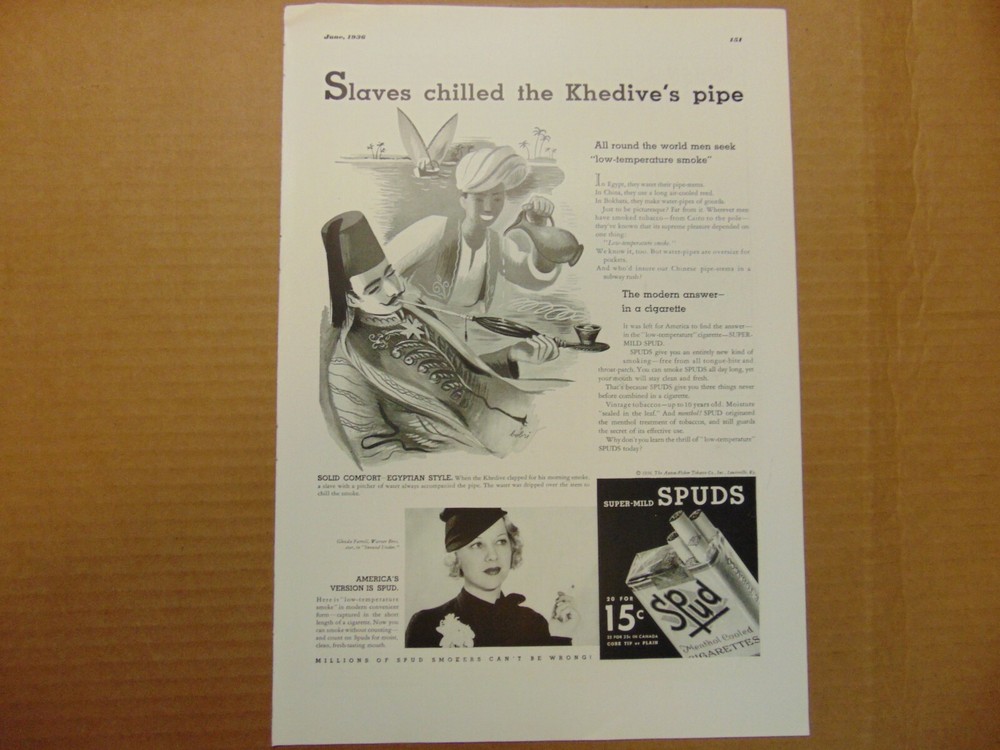 1936 SUPER MILD SPUD CIGARETTES art print ad