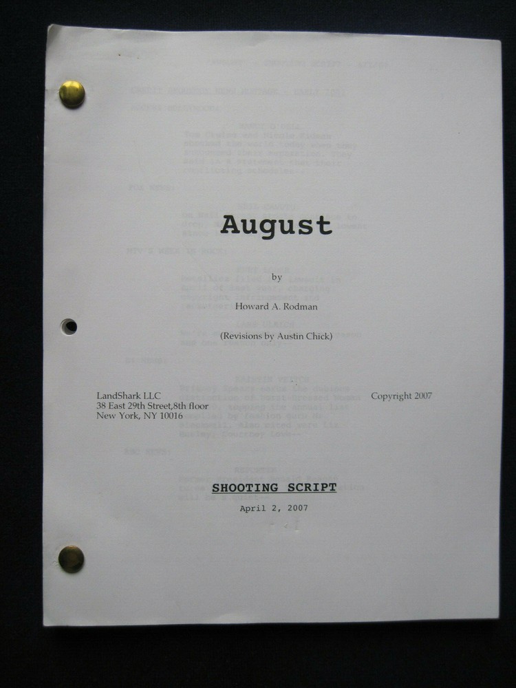 ORIGINAL SCRIPT for AUGUST - JOSH HARTNETT, DAVID BOWIE & RIP TORN Film