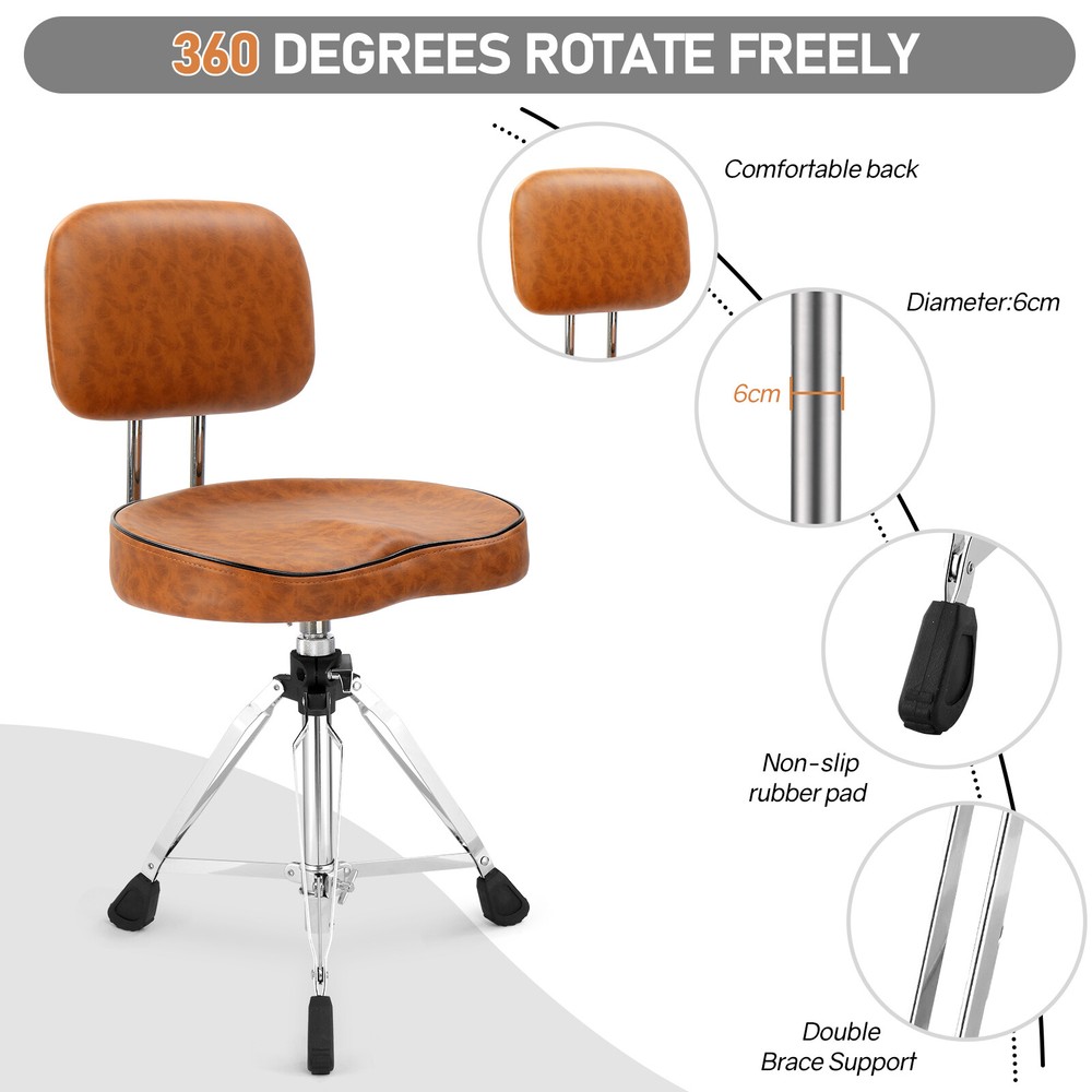 Drum Throne with Backrest, Drum Stool Adjustable Height With 5A Drumstick