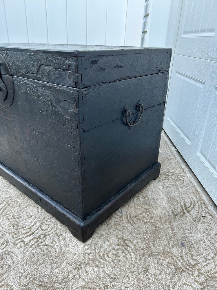 Antique Asian Distressed Black Dovetail Trunk