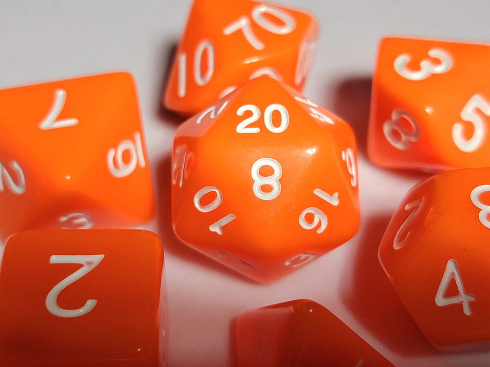 Basic Orange 7 Dice Set Poly RPG DnD Dungeons Dragons AD&D Pathfinder d20