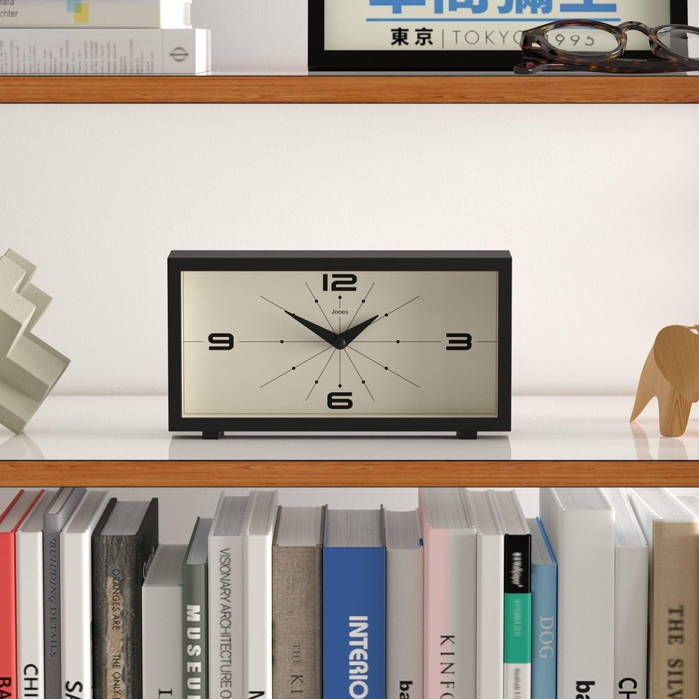 JONES CLOCKS® Odeon Desk Clock | Modern Rectangular Design | Black | Stylis
