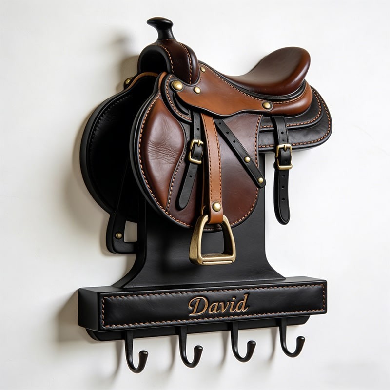 Personalized saddle themed wall hooks key holder