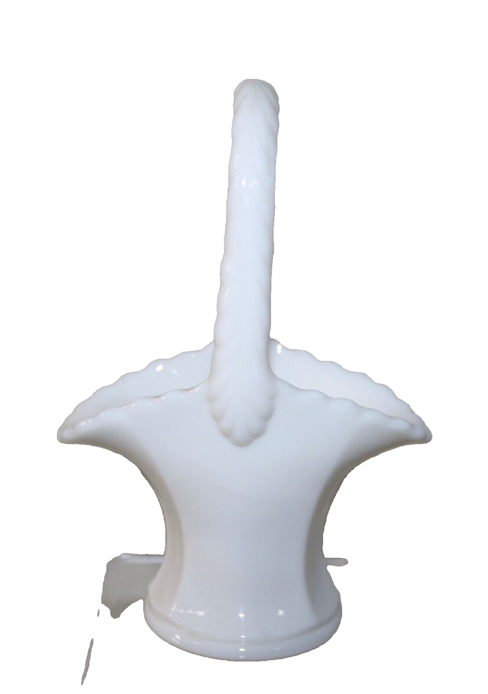 Miniature Milk Glass Panel Basket With Handle 6.25” Tall