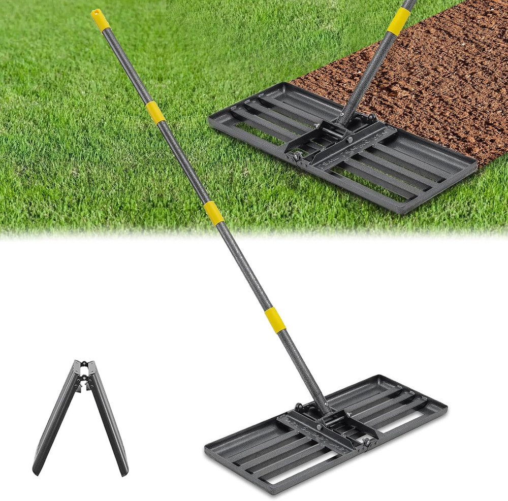 Lawn Leveling Rake, Heavy Duty 30"X10" Foldable Leveler Plate, 6FT Adjustable St
