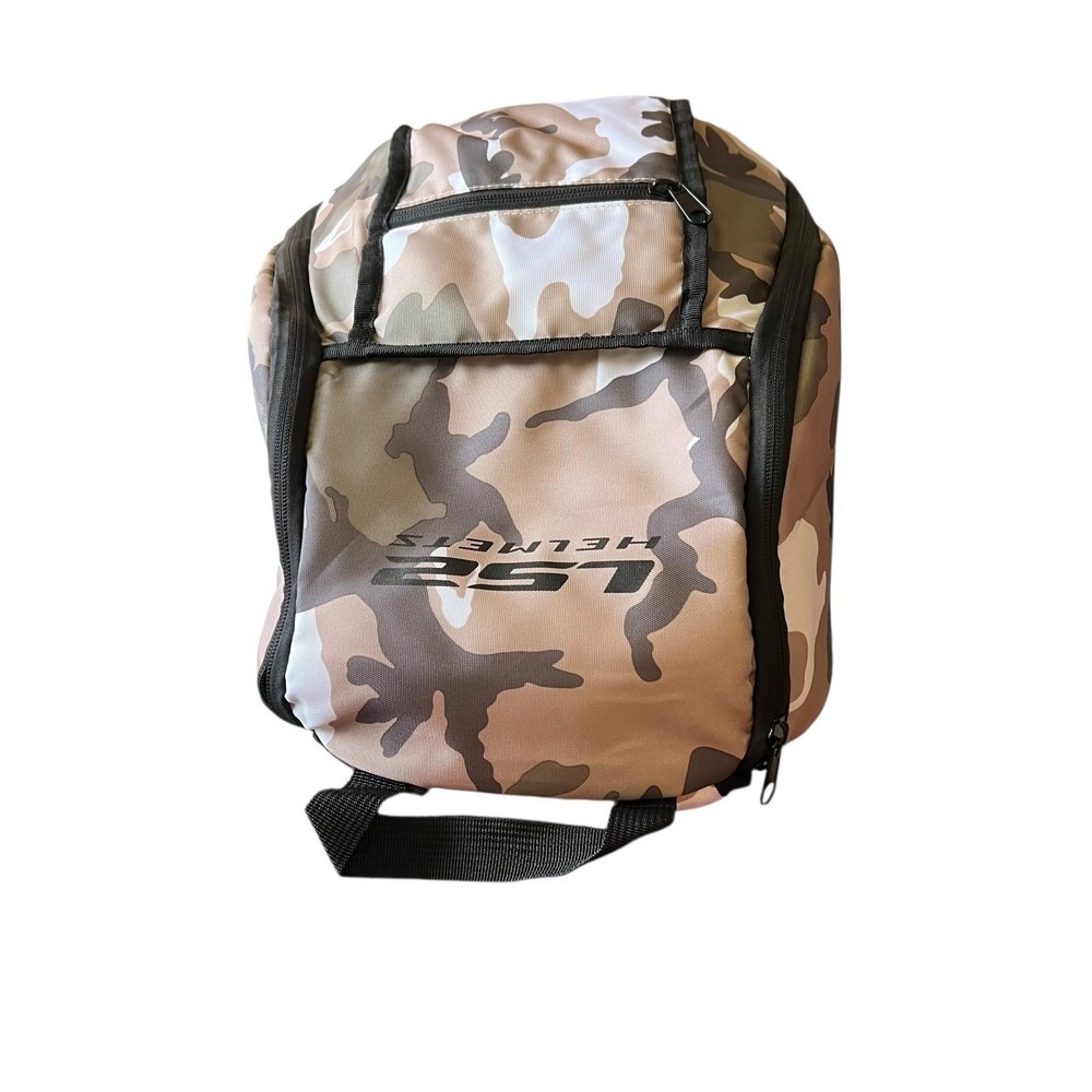 LS2 Helmets Storage Backpack Brown Camouflage Zip Closure Outer Pocket