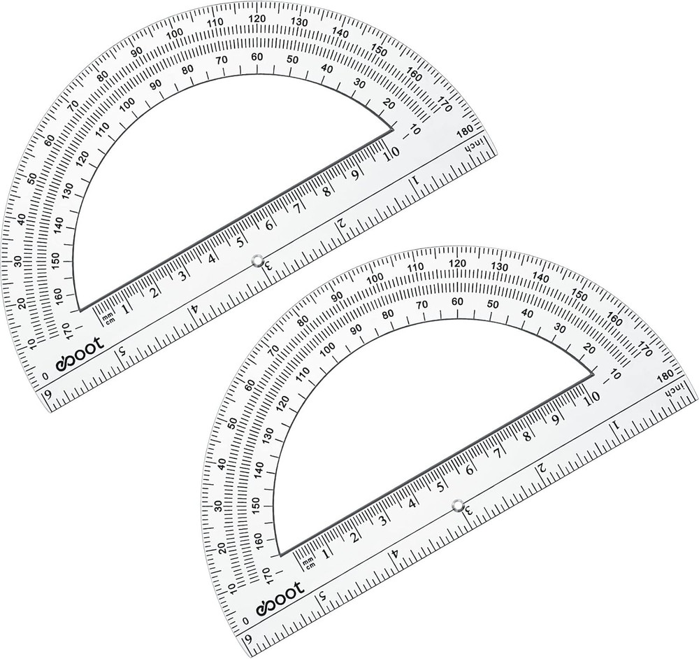 EBOOT 24 Pack Plastic Protractors Math Protractor 180 Degrees 6 Inch (Clear)