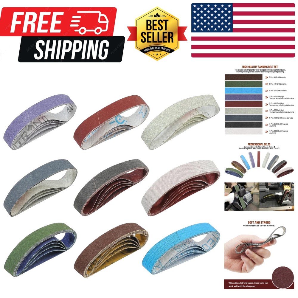 45 Pcs 3/4" x 12" Replacement Knife Sharpener Sanding Belt Kit for Work Sharp...