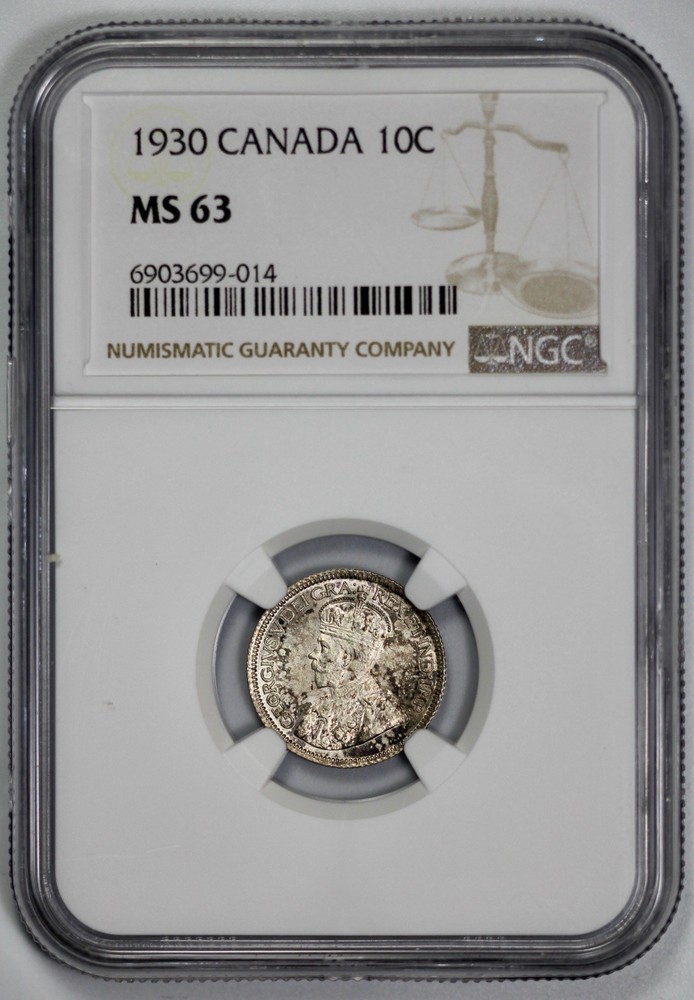 1930 Canada Silver 10 Cents NGC MS 63