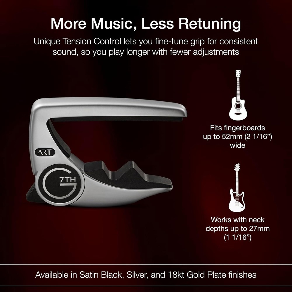 Performance 3 Guitar Capo - Steel String Silver - 52mm - Adaptive Radius Tech...