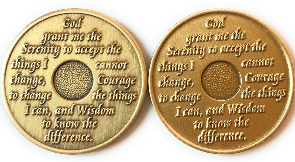 1 And 2 Year AA Medallion Set Bronze Sobriety Chips
